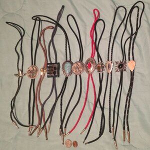 Vintage Lot of 11 Metal Bolo Ties, Nice  Designs, Cowboy Hat, Arrowhead, More
